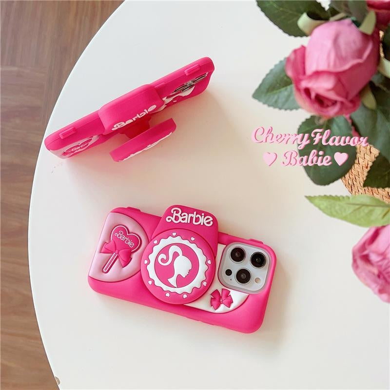 3D Cute Barbie Camera Holder Case Cartoon Bow with stand DSLR Look